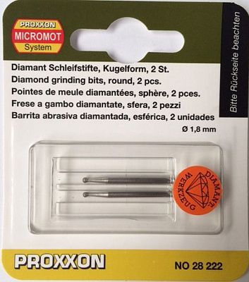Боры с алмазным напылением (сфера, 1,8 мм, 2 шт.) Proxxon (28222)