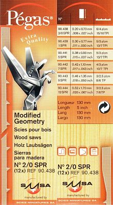 Пилки с модифиц. геометрией, 15/10 зубьев/25мм,130мм, плоский зажим, 12шт Pegas №2/0SPR (PS90438)