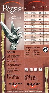 Спиральные пилки, 38 зубьев/25мм,130 мм, с плоским зажимом, 12шт Pegas №4 (PS90505)