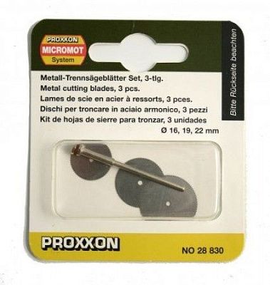 Отрезные диски из пружинной стали, 3 шт. (16, 19 и 22 мм) с дискодержателем Proxxon (28830)
