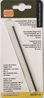 Пилки „Super-Cut“.Средний зуб (No. 5: 36 зубьев на 25 мм),130 x 0,85 x 0,4 mm 12 шт. Proxxon (28112)