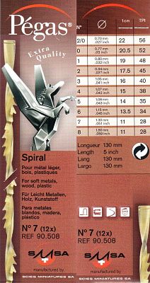 Спиральные пилки, 28 зубьев/25мм,130 мм, с плоским зажимом, 12шт Pegas №7 (PS90508)