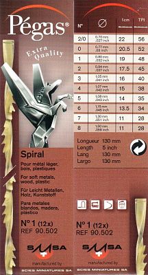 Спиральные пилки, 48 зубьев/25мм,130 мм, с плоским зажимом, 12шт Pegas №1 (PS90502)